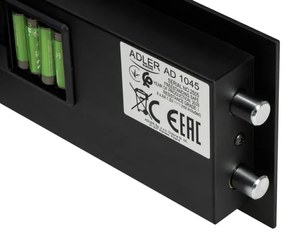 Seif electronic Adler AD 1045, 200x420x370 mm, 14 l, Blocare după 4 încercări greșite, Avertizare baterie descărcată, Negru
