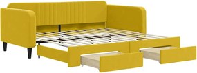 vidaXL Pat de zi cu extensie și sertare, galben, 100x200 cm, catifea