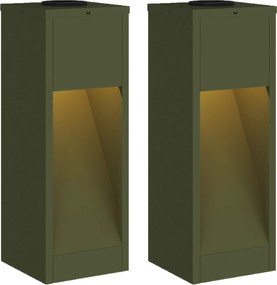 vidaXL Lampa de parcurs LED solar 2 pcs Verde măsliniu