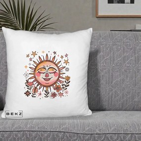 Perna Decorativa Soare Retro Boho Floral, 40x40 cm, Alb Pufos, Husa Detasabila, Perna Inclusa, BEKZ®