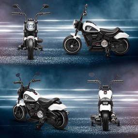 HOMCOM Motocicletă Electrică pentru Copii 18-36 Luni cu Roți Ajutătoare și Far, 76x42x57 cm, Alb și Negru | Aosom Romania