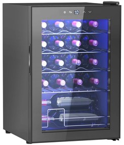 HOMCOM Frigider pentru Vinuri de 20 Sticle cu Temperatură Unică 5-18°C, Geam Anti-UV și Rafturi Reglabile, 43x45x64 cm, Negru | Aosom Romania