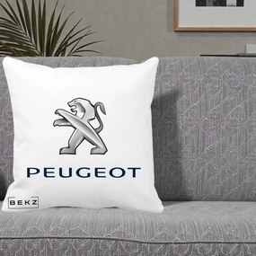 Perna Personalizata cu emblema Peugeot, 40x40 cm, Alba Mata, Husa Detasabila, Perna Inclusa, BEKZ®