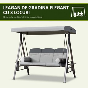 Outsunny Balansoar pentru 3 Persoane cu Acoperiș Reglabil și Suporturi Laterale, Gri Deschis | Aosom Romania