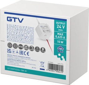 Transformator GTV pentru bandă LED, 15W, 24V, IP20 15 W, 24 V, Plastic