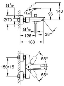 Baterie cada - dus Grohe Eurosmart New crom monocomanda