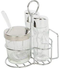 Set recipiente sare, piper si zahar Bohmann BH 7804, Suport servetele, Sticla, Suport, Inox