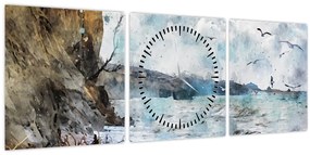 Tablou - Recif, acuarelă (cu ceas) (90x30 cm)