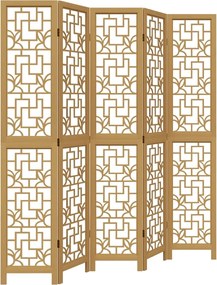 vidaXL Paravan de cameră cu 5 panouri, maro, lemn masiv paulownia