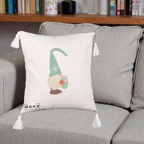 Perna Decorativa Gnom Nordic cu Cana Calda Menta, 40x40 cm, Bej cu Franjuri, Husa Detasabila, Perna Inclusa, BEKZ®