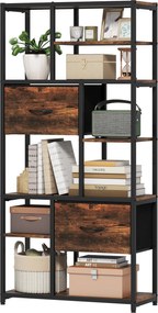 HOMCOM Raft de depozitare, 2 sertare textile, 9 compartimente deschise, raft independent cu cadru din oțel, Maro+Negru | Aosom Romania