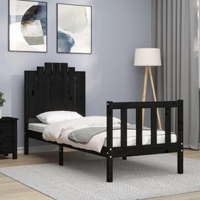 3192260 vidaXL Cadru de pat cu tăblie Small Single, negru, lemn masiv