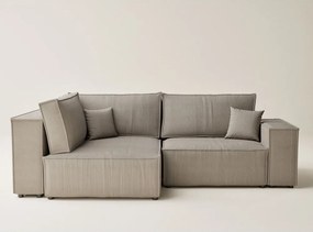 Colțar bej extensibil/cu spațiu de depozitare cu tapițerie din catifea reiată (cu colț pe partea stângă/în formă de ”L”) Tonga – Maison de Rêve