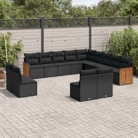 3260564 vidaXL Set mobilier de grădină cu perne, 13 piese, negru, poliratan