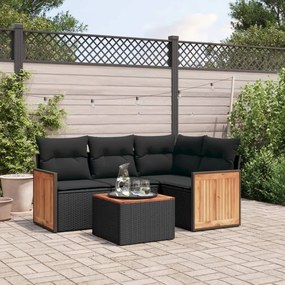 3260018 vidaXL Set mobilier de grădină cu perne, 5 piese, negru, poliratan