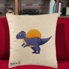 Perna Decorativa Spinozaur Kawaii, 40x40 cm, Bej, Husa Detasabila, Perna Inclusa, BEKZ®