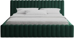 Pat matrimonial verde închis tapițat cu spațiu de depozitare cu somieră 140x200 cm Lemi – Makamii