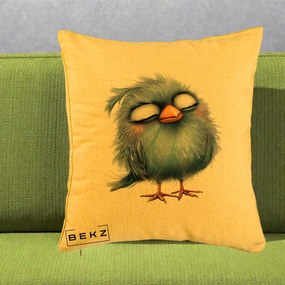 Perna Decorativa Pui Pufos Albastru Adormit, 40x40 cm, Galben, Husa Detasabila, Perna Inclusa, BEKZ®