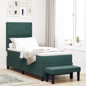 vidaXL Pat cu arcuri boxspring cu saltea și bancă verde închis 80x200 cm catifea