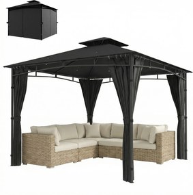 Outsunny Tonnelă de Grădină Exterior Cadru de Acoperiș Retractabil și Acoperiș Dublu UV50+Impermeabil 3x3m Gri Antracit | Aosom Romania