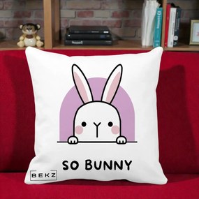 Perna Decorativa So Bunny Kawaii, 40x40 cm, Alba Mata, Husa Detasabila, Perna Inclusa, BEKZ®