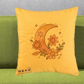 Perna Decorativa Luna Florala Boho, 40x40 cm, Galben, Husa Detasabila, Perna Inclusa, BEKZ®