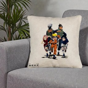 Perna Personalizata Naruto Echipa 7 Kakashi Sensei, 40x40 cm, Bej Canapea, Husa Detasabila, Perna Inclusa, BEKZ®