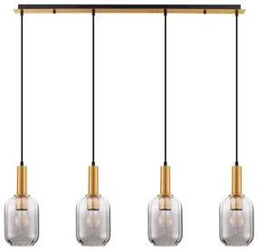 Lustra cu 4 pendule, Metal, Auriu, Sticla, Fumurie, MAHO