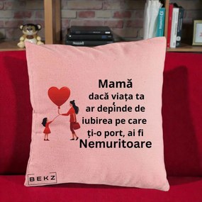 Cadou pentru Mama - Perna Personalizata Mama Nemuritoare cu Bebelus Kawaii, 40x40 cm, Roz, Husa Detasabila, Perna Inclusa, BEKZ®