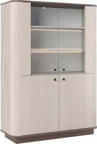 Vitrină Vesper 103 cm cu 4 uși - cașmir / nuc / mânere negre