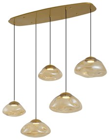 Lampă suspendată Hotel Chic alamă cu sticlă ambră 5 lumini - Gus