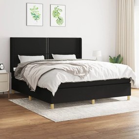 Pat box spring cu saltea, negru, 180x200 cm, catifea Negru, 180 x 200 cm, Culoare unica si cuie de tapiterie