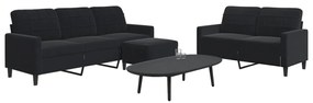 vidaXL Set de canapele cu perne, 3 piese, negru, catifea