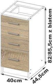 Dulap inferior de bucătărie Lula s40 sz4 (Alb mat + stejar sonoma). 1068766