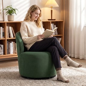 HOMCOM Fotoliu accent, rotație 360 de grade, fotoliu rotativ modern cu bază rotundă, pentru living și dormitor, verde | Aosom Romania