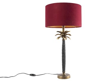 Lampă de masă Art Deco bronz cu abajur din catifea roșie 35 cm - Areka