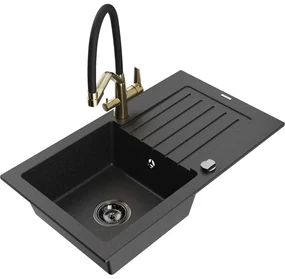 Mexen Pablo chiuvetă granit 1-cu tavă şi baterie Duo, negru/metalic argintiu - 6510-73-671701-57-B
