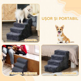 PawHut Scăriță pentru Câini Portabilă cu 4 Trepte, Scară pentru Animale Domestice, 60x35x44 cm, Gri Închis | Aosom Romania