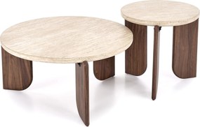 Măsuță de cafea rotundă Manios 80 cm - travertin / nuc