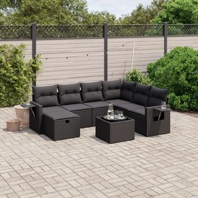 3263841 vidaXL Set mobilier de grădină cu perne, 8 piese, negru, poliratan