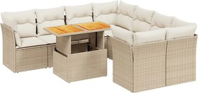 vidaXL Set canapele de grădină, 9 piese, cu perne, bej, poliratan