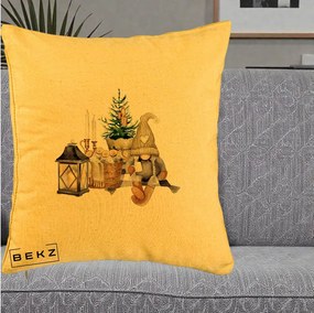 Perna Decorativa Gnom Scandinav cu Felinar, 40x40 cm, Galben, Husa Detasabila, Perna Inclusa, BEKZ®
