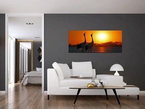 Tablou cu păsări în apus de soare (120x50 cm)