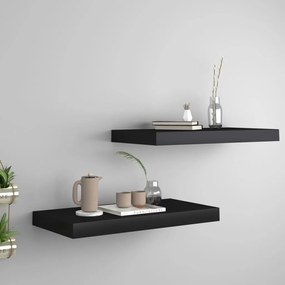 vidaXL Rafturi de perete suspendate, 2 buc., negru, 50x23x3,8 cm, MDF