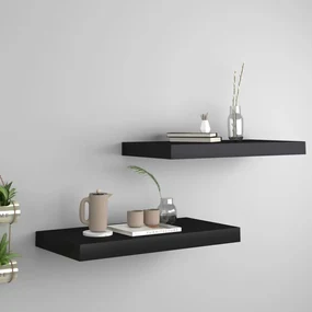 vidaXL Rafturi de perete suspendate, 2 buc., negru, 50x23x3,8 cm, MDF