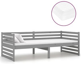 3083636 vidaXL Pat de zi cu saltea, gri, 90x200 cm, lemn masiv de pin