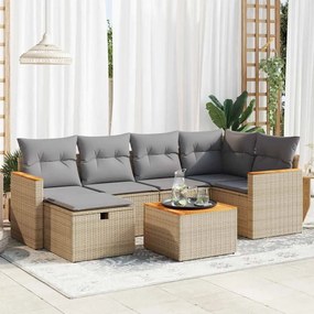 vidaXL Set canapele de grădină, 7 piese, cu perne, bej, poliratan