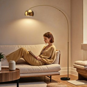 HOMCOM Lampă de podea, design arcuit cu bază din marmură, 167 cm, Negru+Aur | Aosom Romania