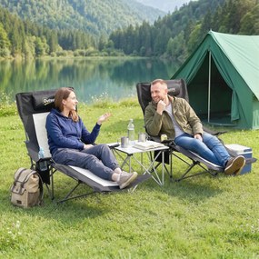 Outsunny Set de 2 Scaune Pliabile Rabatabile pentru Camping cu Suport Picioare Detașabil, Tetieră, Suport Pahar și Husă, Negru | Aosom Romania