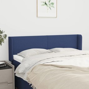 3118492 vidaXL Tăblie de pat cu aripioare, albastru, 147x16x78/88 cm textil